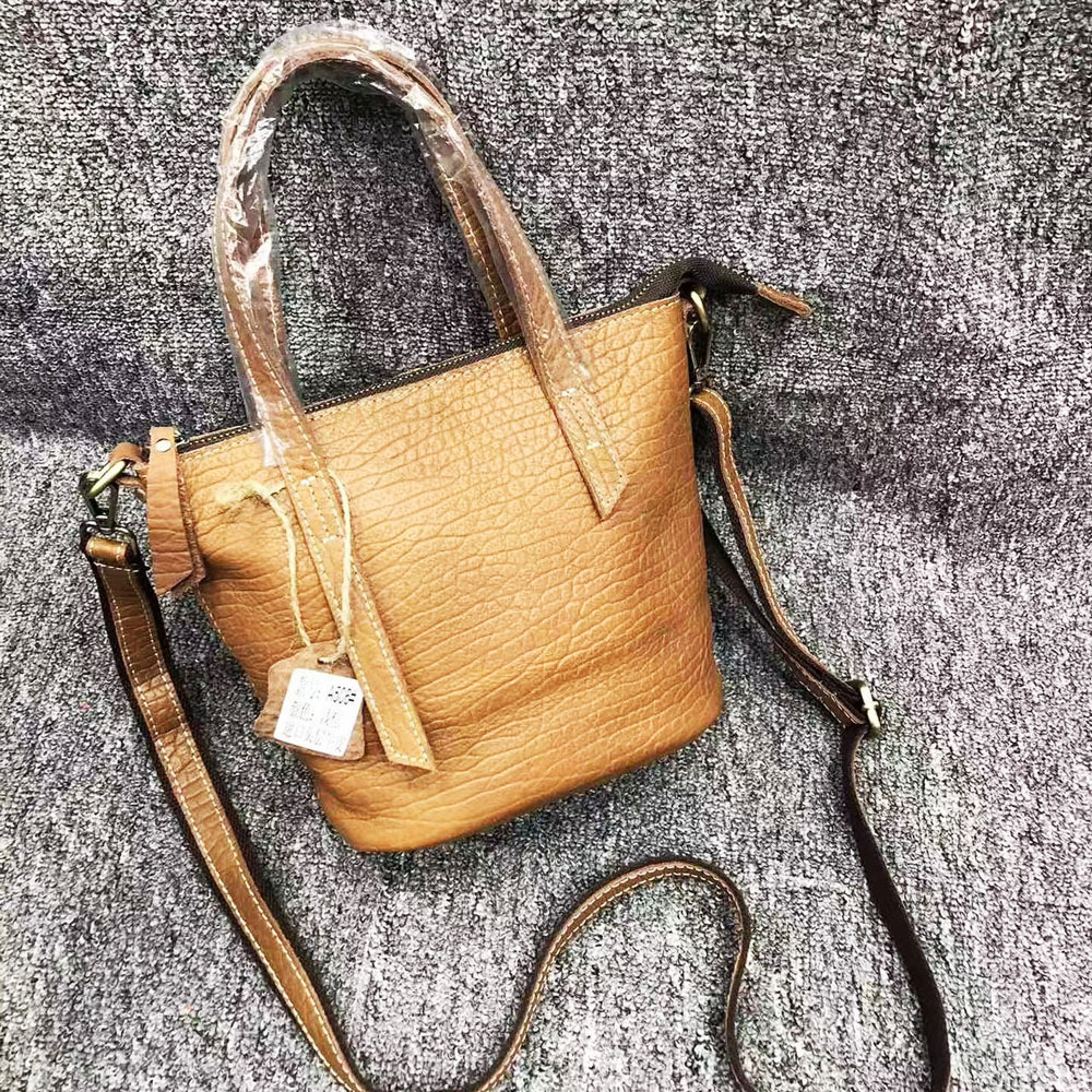 Women's Bag-Interest Design Vintage Genuine Leather Bucket Bag Versatile Handbag