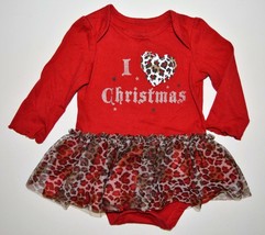 Infant Girl 12m Faded Glory Holiday Christmas 1pc Snap Shirt Leopard Skirt Tutu - £7.18 GBP