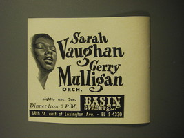 1960 Basin Street East Club Ad - Sarah Vaughan Gerry Mulligan - £11.93 GBP