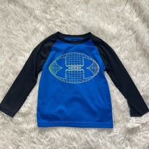 Under Armour Raglan Football Logo Tee Shirt Blue Black Athletic Boys Size 4 - $19.79