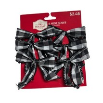 Holiday Time black and white buffalo plaid bows 2.5&quot; xmas tree farmhouse 6 Pk. - £4.58 GBP