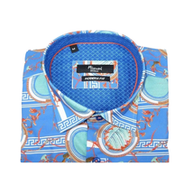 Men's Sports Shirt by MIZUMI Medallion Printed Soft Feel Short Sleeves M646 Blue image 9