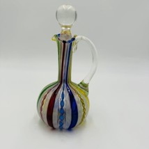 Murano Art Glass Latticino Ribbon HandBlown Oil Cruet Stopper Vintage - $168.30