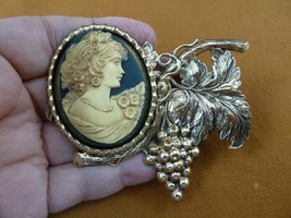 CL12-62) LOVELY WOMAN + flowers off-white black CAMEO grapes Pin Pendant Jewelry - £28.84 GBP