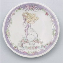 1991 Precious Moments Lori Personalized Plate 238376 Girl in Pink Dress w/ Stand - £14.78 GBP