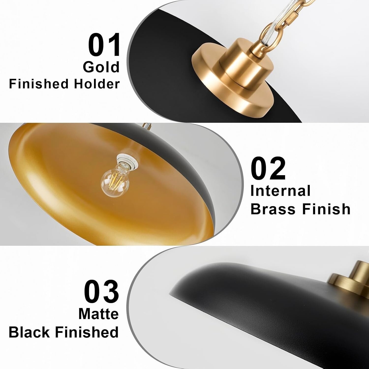 NZZDYI 2 Pieces Large Black and Gold Pendant Lighting 17.7inch Farmhouse Item image 7