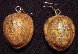 Nutty Walnut EARRINGS-Realistic Glittered Holiday Nut Snack Food Costume Jewelry - £3.92 GBP