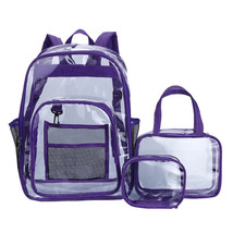 Purple 3Pcs Women&#39;s Backpack Transparent PVC Bag Clear Backpacks for tee... - £22.93 GBP