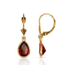 2.00 CT 14K Yellow Gold Bezel Set Pear Shaped Garnet Leverback Dangle Ea... - £90.54 GBP