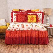 Tenango Leaves Reversible Bedspread Set Sheet Set And Curtains 12 Pcs King Size - £174.09 GBP