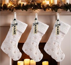 3 Pack 22 Inch Faux Fur Sequin Snowflake Christmas Stockings Snowy White... - £31.62 GBP