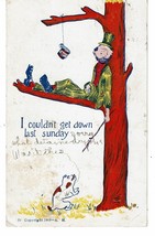 vintage 1905 dog hobo in tree feeling down sad Postcard - £3.88 GBP
