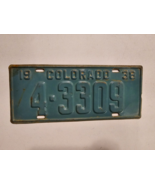 1938 COLORADO Passenger License Plate #4-3309-Original Paint-VGC-Green-M... - $90.00 CAD