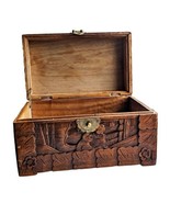 Antique Chinese Camphor Chest Wood Brass Hinged Wood Tea Box Heavily Carved Rare - $266.77