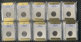 1990-1999 D Set SGS Slabbed MS70 Jefferson Nickels. With COA.   2023lot16 - £27.96 GBP