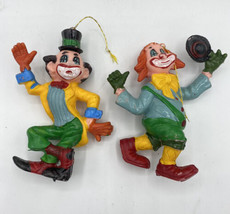 2 Vintage Christmas Kitschy Blow Mold Plastic Clown Ornaments - $19.73