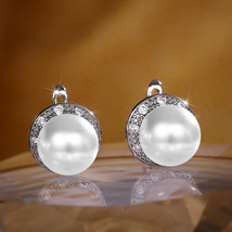 Simple Round Zircon Faux Pearl Stud Earrings  In Stock - $9.99