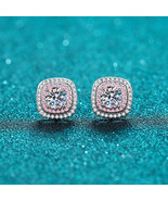 GRA Certified Double Square Round Cut Halo 0.5ct Moissanite S925 Stud Ea... - $99.00