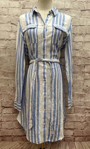 CASLON Womens Shirt Dress Nordstrom Linen Rayon Belted  Blue Striped Size M NEW - £45.51 GBP