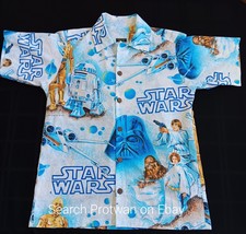 Vintage 1977 Star Wars A New Hope Button Up Shirt Upcycled Bed Sheets Me... - £51.19 GBP