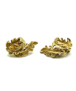 Vintage Gold Clip On Earrings LISNER Textured Gold Tone Leaf Cluster Leaves - $13.04