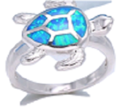 Mele 925 Sterling Silver Created Blue Opal Geometric Turtle Ring Sz 6 &amp; Earrings - £15.92 GBP