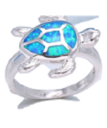 Mele 925 Sterling Silver Created Blue Opal Geometric Turtle Ring Sz 6 &amp; ... - £15.92 GBP