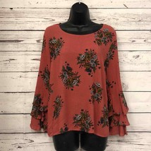 Lumiere ruffle sleeve floral ginger rust blouse - £16.54 GBP