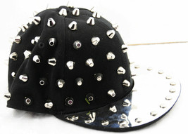 punk Spike Studded Front Military Hat Black Fabric Silver Studs Size adj... - $25.27