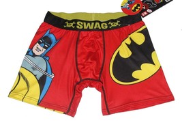 Swag Colorful Red Batman Slapping Robin &amp; Logo Satin Weaved Band Boxers Mn&#39;s M - £15.25 GBP