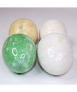 Set Of Four Stone Marble Green Yellow White Jade Eggs Vintage Polished F... - $19.49