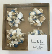 Nicole Miller Nautical Shells Napkin Rings Holder Set Of 4 Beach Summer ... - £38.62 GBP