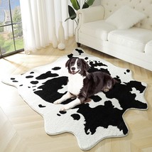Falark Fluffy Cow Print Rug Faux Cowhide Rugs For Living Room, 4.6Ft X 5.2Ft - $39.99