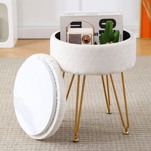 Cpintltr Velvet Storage Ottoman Round Footrest Stool Multifunctional Uph... - $51.99