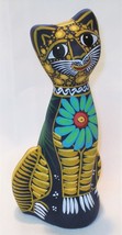 Handpainted Ceramic Clay Pottery 7&quot; Tall Kitty Cat Colorful Figurine K11 - £11.87 GBP