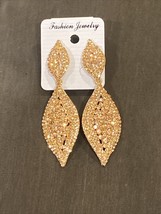 Pageant Leaf Shape Crystal Rhinestone Drop Earrings Wedding Jewelry Brown/ Gold - £9.26 GBP