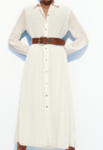 Zara Bnwt 2024. Ecru Pleated Midi Shirt Dress Belt. 8372/089 - £80.02 GBP