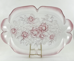 Walther Glass Mikasa Pink Rosella Crystal Rose Scalloped Large 16&quot; Tray Germany - $30.03