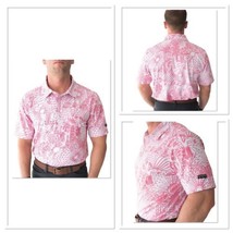 YATTA Shaka Life Hawaiian Print Golf Polo Shirt White Pink Red Men&#39;s Siz... - $19.32