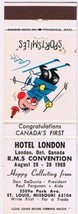 Matchbook Cover Sportsmiles Hotel London Ontario RMS Convention 1965 Skiing - £2.29 GBP