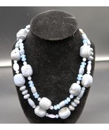 Vtg Princess Length Stone Silky Blue Necklace Maybe Chalcedony or Agate 925 - $84.10 CAD