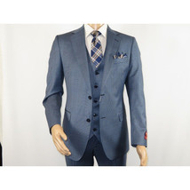 Men Suit BERLUSCONI Turkey 100% Italian Wool Super 180's 3pc Vested #Ber4 Navy image 3