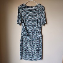 Madison Leigh Dress Geometric Womens Size 12 Black White Blue Wrap Front - $11.74