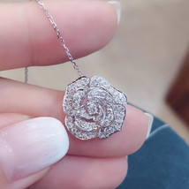 French Style Celebrity Flower Necklace Hollow Full Diamond Camellia Pendant Clav - £7.85 GBP