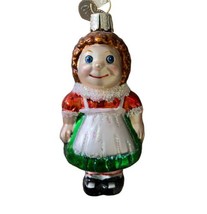 Old World Christmas  Ragdoll Mini Glass Ornament Green Apron 2.75 in - £6.95 GBP