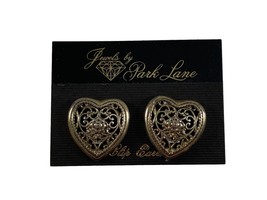 VTG Jewels Park Lane Earrings Clip On Silver Tone Open Work Ornate Heart Shaped - £14.86 GBP