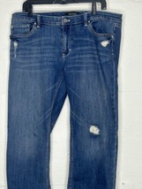 White House Black Market Jeans Blue Distressed Sequined Cropped Leg Size 14 - £15.32 GBP