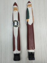 Tall thin Pencil Santa pair Wooden primitive folk art wreath free toy sa... - $19.79