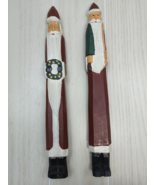 Tall thin Pencil Santa pair Wooden primitive folk art wreath free toy sa... - $19.79