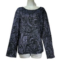 onque casuals black blue metallic long sleeve tunic blouse plus size 1X - $19.78